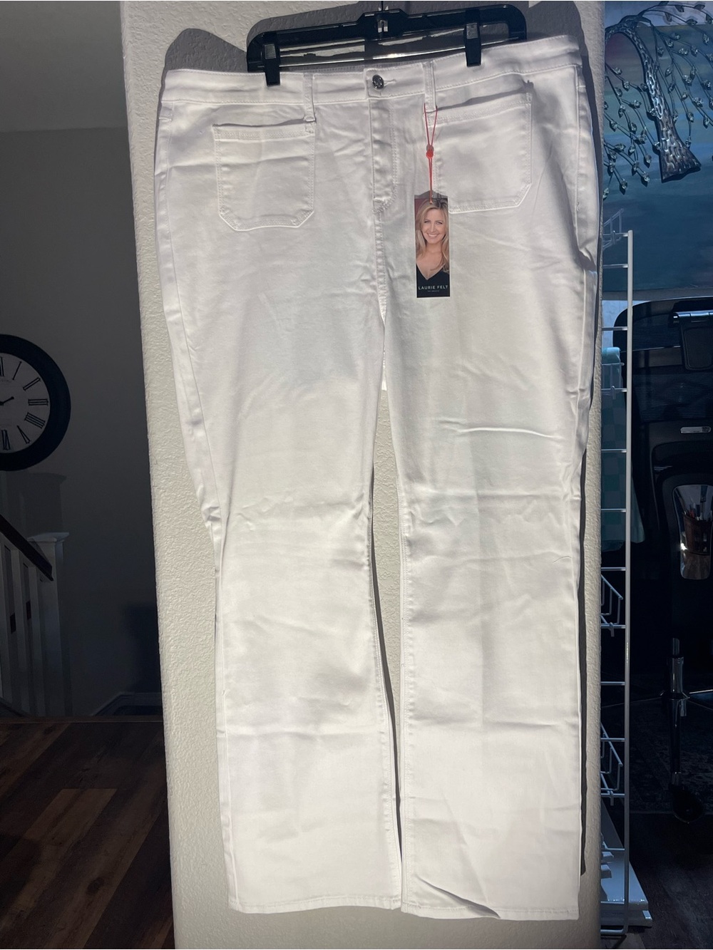 Laurie Felt White Straight Leg Jeans with Red Tag Accent Silky Patch Baby Bell